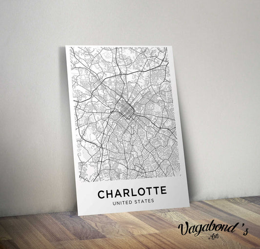 Map of Charlotte Metal Sign