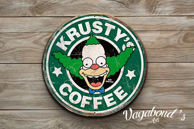 Vintage Krusty Coffee Circular Sign - Vagabonds Arts 