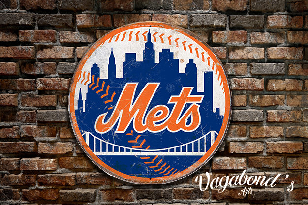 Vintage New York Mets Circular Sign - Vagabonds Arts 