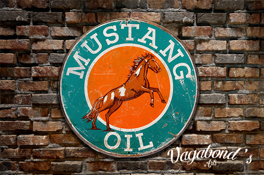 Vintage Mustang Oil Circular Sign - Vagabonds Arts 
