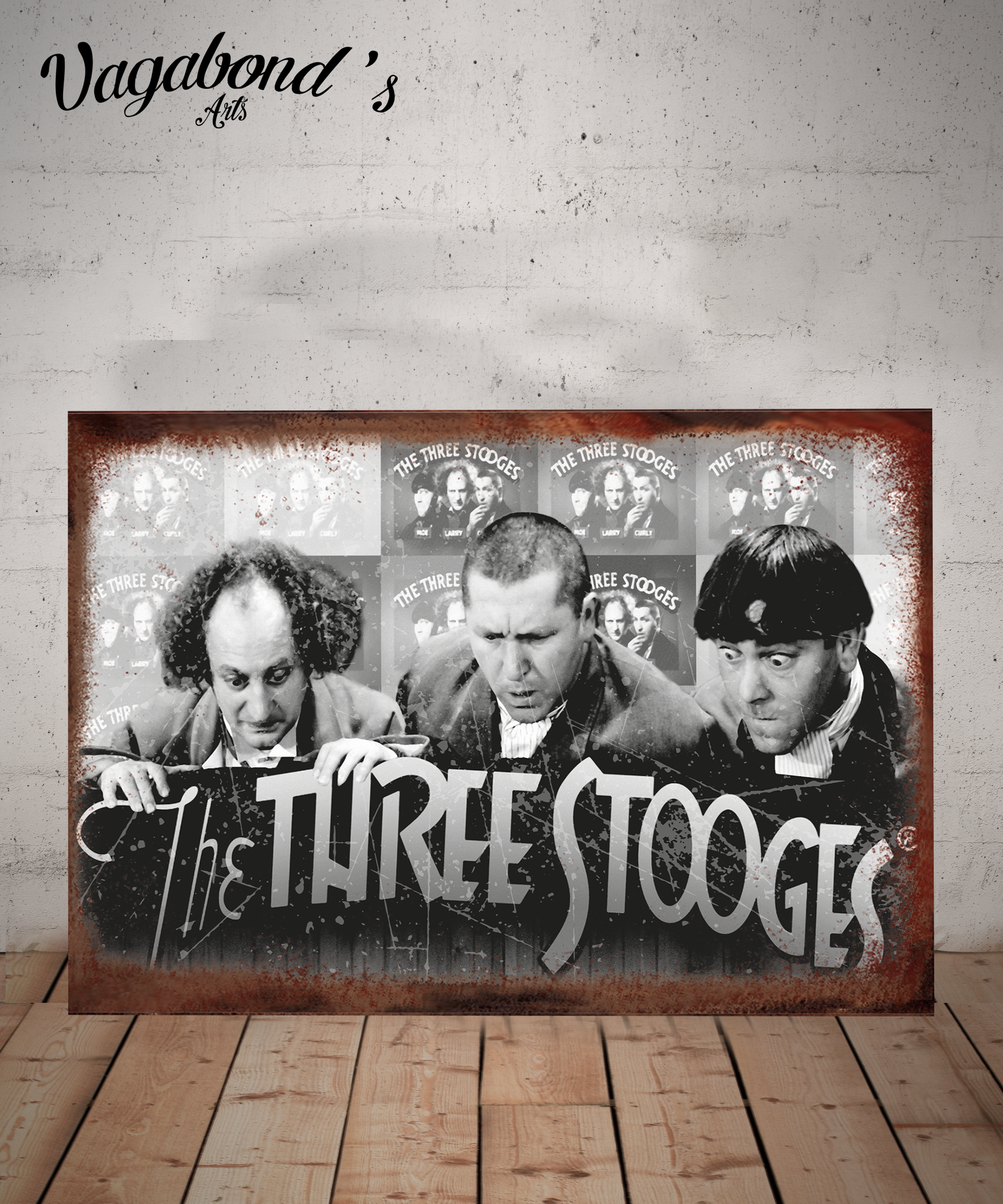Vintage The Three Stooges Metal Sign - Vagabonds Arts 
