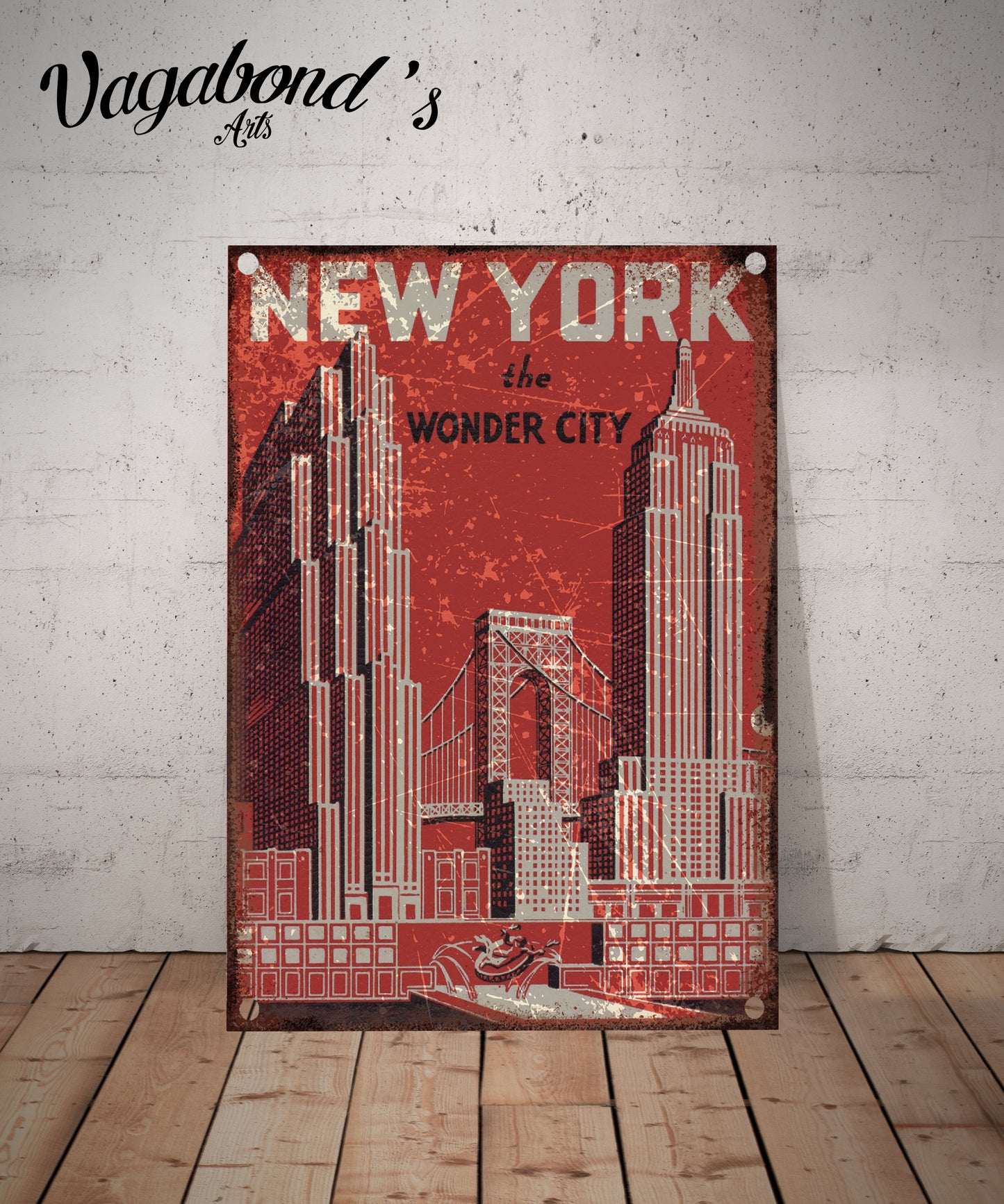 Vintage New York The Wonder City Metal Sign - Vagabonds Arts 