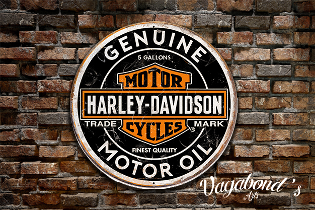 Vintage Harley Davidson Circular Sign - Vagabonds Arts 