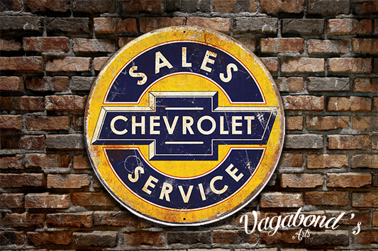Vintage Chevrolet Circular Sign - Vagabonds Arts 